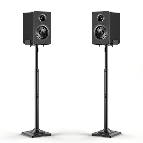 Support Enceinte Surround Lot de 2, Pied Enceintes Universel Hauteur Réglable 86-109 cm, Compatible avec Bose/JBL/Sony, Gestion des Câbles, Noir