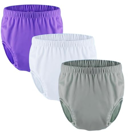 Vuxenblöjöverdrag, inkontinens läckagesäkra plastblöjor, återanvändbar blöjöverdrag Drag på överdrag Byxa Tvättbar(White+Purple+Gray,X-Large)