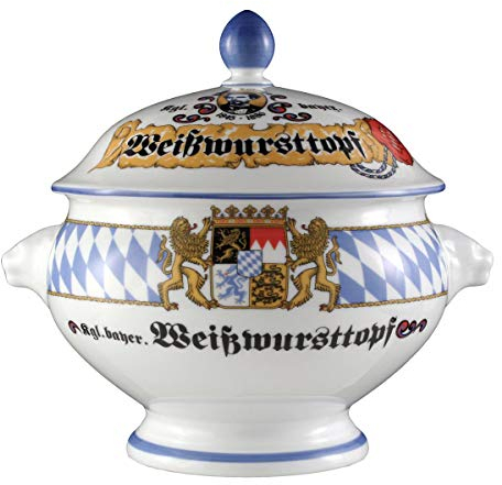 Seltmann Weiden Compact Bayern, terrina con testa di leone e coperchio, 2,1 l, porcellana, blu/bianco/giallo/rosso, 23,8 x 19,4 x 21 cm