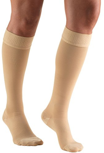 Truform 20-30 mmHg Compression Stockings for Men and Women, Knee High Length, Dot Top, Closed Toe, Beige, Medium