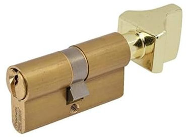 Vachette Cylindre de Serrure Mécanique FIRST pour Porte - à Bouton 30x30mm - Mécanisme 5 Goupilles Sécurisé - 3 Clés - Installation Facile - Garantie 2 Ans - Finition Laiton