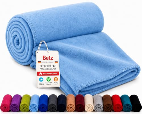Betz Fleecedecke 130x170 cm 180g/m² – Weiche Wohndecke & Kuscheldecke – Flauschige Sofadecke als Tagesdecke – Leicht, wärmend & pflegeleicht – Farbe Hellblau