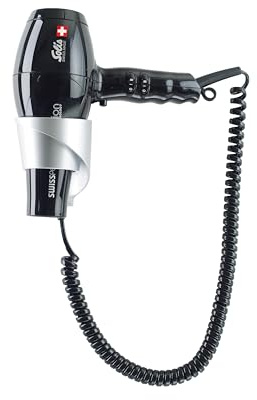 Solis Profi Haarföhn mit Wandhalterung, 3 Temperatur- und Gebläsestufen, Kaltluft-Taste, AC-Motor, 1800 Watt, Ionen-Technologie, Swiss Perfection (Typ 443), Schwarz