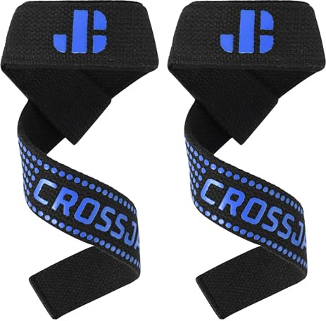 ULTRA FITNESS CROSSJAB Weight Lifting Straps 60cm Extended Length Gel Grip Wrist Support Padded Cotton Lifting Wraps for Deadlifts Bodybuilding & Strength Training Non-Slip Bar Grip