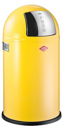 WESCO Pushboy junior Mülleimer in der Farbe lemon gelb, pulverbeschichtetes Stahlblech, 22 Liter Volumen, große Edelstahlklappe, herausnehmbarer Innenbehälter