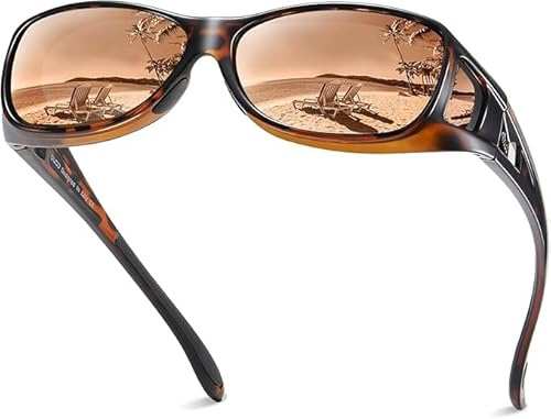 DUCO Herren und Damen Sonnenbrillen Polarisiert Unisex Brille UV400 Schutz Wrap Around Blendschutz Überbrille für Brillenträger Fit-over Polbrille 8953 (M - Tortoise)