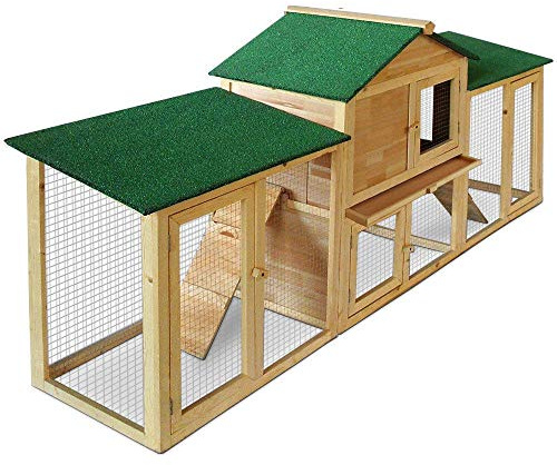 Funhobby italia srl AQPET Gabbia per Conigli conigliera pollaio con Tetto XXL da Esterno in Legno componibile 204X45X84h cm
