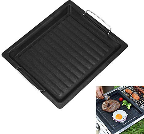 XHXseller - Plancha para parrilla de hierro fundido, rectangular, hierro, piedra negra, sartén para barbacoa, accesorio para barbacoa, sin pegamento, negro, sin rayones