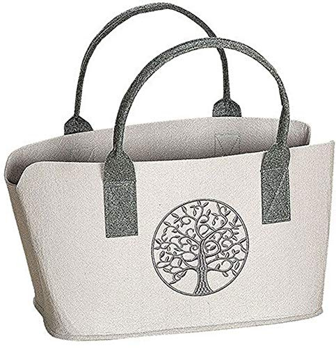 HandWerk Bolsa de fieltro con diseño de árbol de la vida, 40 x 26 x 24 cm, beige, 40x26x24cm
