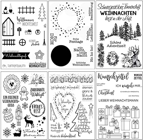 Silikonstempel Weihnachten Deutsch, 6 Blätter Clear Stamp Set | Frohe Weihnachten Stempel aus Silikon, Silikonstempel Winter für DIY Bullet Journal Scrapbooking Fotoalbum,16x11cm