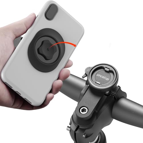 sincetop Universal Fahrrad Handyhalterung, Aluminium Lenker Stengel Kappe Handyhalter für Mountain- und Rennräder, Schnellspannclip für MTB Lenkerklemme 【Serie C - 1. Gen】 Black