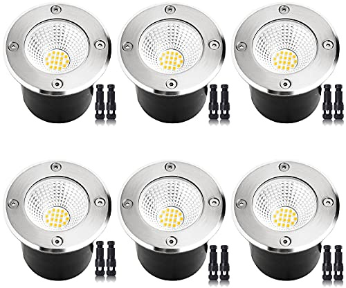 ELEGLO 7W Led Landscape Well Lights, Low Voltage Landscape Ground Lights,12V/24V Landscape Lighting,IP67 Waterproof Outdoor InGround Lights for Garden Tree Uplights,Deck,Yard,Patio 6Pack(Warm White)