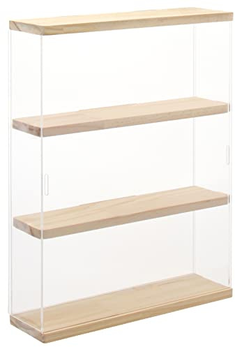 NONEMEY Clear Acrylic Display Case Stand with Wood Base 3 Tier Storage Box Wall Mount Showcase Dustproof Organizer Box for Collectibles (3Tier 12×3.3×15inch)