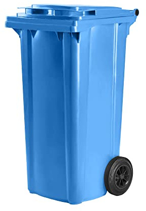 Hardwex Mülltonne mit 2 Rädern und Deckel, Müllgroßbehälter, Abfalltonne, Mülleimer, Volumen: 120 Liter, Farbe: Blau, Größe: 964 x 480 x 550 mm