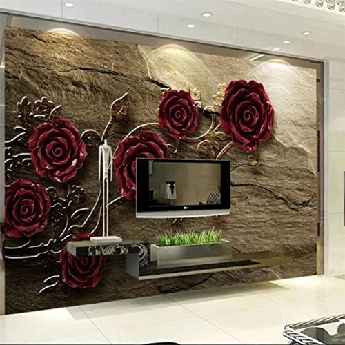 YABAOST 3D Effekt Wandbild Pvc Tapete 400X280Cm - Fototapete Poster Aufkleber Retro Rot Blumen Diy Selbstklebende Wandbild Pvc Wasserdichte Tapete Dekoratives Wandbild Aus Vinyl