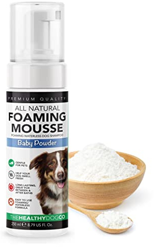 The Healthy Dog Co - Dry Shampoo Baby Powder - No Rinse Spray for Smelly Dogs - Waterless - Quick Dry Dog Shampoo Spray - Puppy Shampoo for Sensitive Skins - 250ml