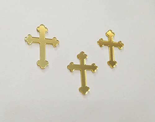 10 Stück Acryl Taufkreuz Tortenaufsatz, Spiegelkreuz Kuchendekoration, Gold Heilige Kommunion Kreuz (2inch, Gold Mirror)