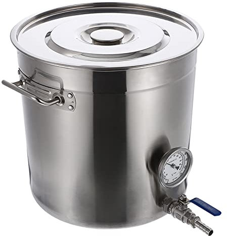 Caldera de acero inoxidable con tapa, termómetro y válvula - Olla de cocción Recipiente para hervir utensilios de cocina para la elaboración de cerveza casera Jarabe de arce/Siliver / 50x50cm