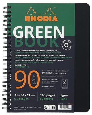 Rhodia 119915C Spiralbuch Greenbook A5 80 Blatt liniert Kopfleiste Schwarz