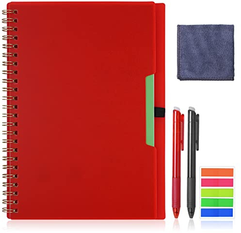 Vicloon Smart Reusable Notebook A5, Wirebound Notebook with 2 Frixion Pen, Sticky Notes Flags and Wipe, Lined Notebook for Quick Sketch, Cloud Storage and Reuse (Red)