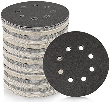 Wanmutrun125MM schwarzes Schleifpapier Klett 90 Stück,10X220/240/400/600/800/1000/1500/2000/3000 Mischkorn, 8-Loch kreisförmiges Siliziumkarbid Schleifpapier.