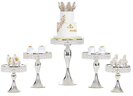 Dolci Alzata per Torta Romana Set di 5 alzate per Cupcake in Metallo Set di alzate per Dessert Rotonde in Argento Decorativo Piatto da Esposizione per Dessert per Feste da Forno Centrotavola Muffin