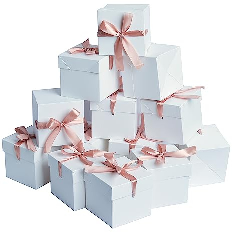 12 Stück quadratische Schachteln mit Deckeln, Weiß, 15 cm | Kleine Geschenkboxen, Für Geburtstage, Halloween, Thanksgiving Day, Weihnachten, Neujahr, Vatertag