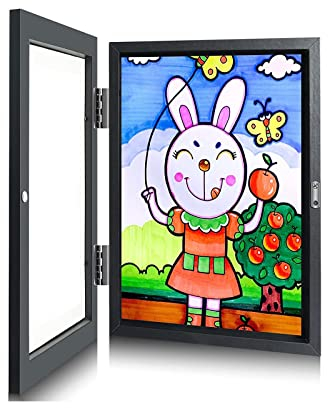 Bilderrahmen A4, Aufklappbarer Rahmen Für Kinderzeichnungen, Klappbarer Befüllbarer Acryl Kunst Fotorahmen für Kinder, Zum Ausstellen Oder AufhäNgen Ihrer Kinderkunstwerke (1Stück, schwarz)
