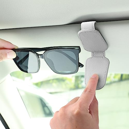 TIESOME Sonnenbrillenhalter für Auto-Sonnenblende Auto Visier Zubehör | Universal Magnetischer Leder-Brillenaufhänger Clip Auto-Sonnenblende Magnetische Brillenhalterung Ticket Karten Clip (Grau)