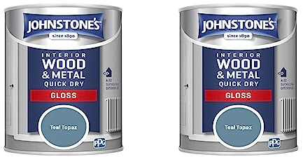 Johnstone's - Quick Dry Gloss - Teal Topaz - Gloss Finish - Water Based - Interior Wood & Metal - Radiator Paint - Low Odour - Dry in 1-2 Hours - 8m2 Coverage per Litre - 0.75 L (Pack of 2)
