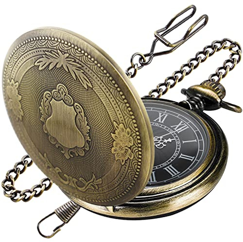 Tiong Shield Men's Pocket Watch, Arabic Numeral Scale Quartz Pocket Watches, Pocket Watches with Chain for Men Women