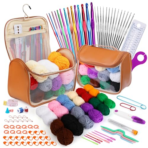 MASPHY 107 Stück Häkelset für Anfänger, komplettes Häkel-Set mit Häkelzubehör für Anfänger und Profis, Häkel-Set für handgefertigte DIY-Häkelprojekte