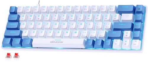 abucow 68-Key Mechanical Keyboard with Blue Backlight 60% Gaming Keyboard Black-Gray Keycaps - Red Switches for a Premium Typing and Gaming Experience on PC and Mac (Blue-White)