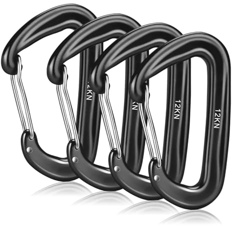 YOHUA 4 Stück Karabiner mit Einer Tragfähigkeit von bis zu 12 kN-1225 KG, Aluminium-Karabinerhaken für Schlüsselbund, Camping, Hängematte, Air-Yoga, Haustier etc.