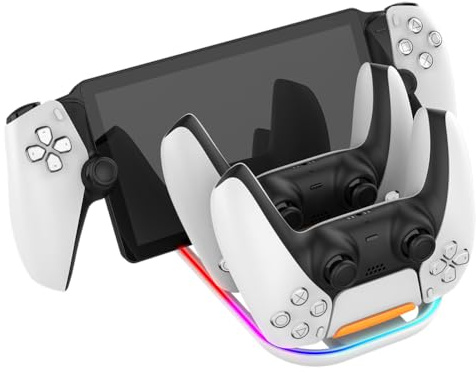 HTU Charging Docking Station for PS5 Portal Handheld Console with 2 Charging Ports for PS5 Controller Charging Dock with RGB and Charging Cable