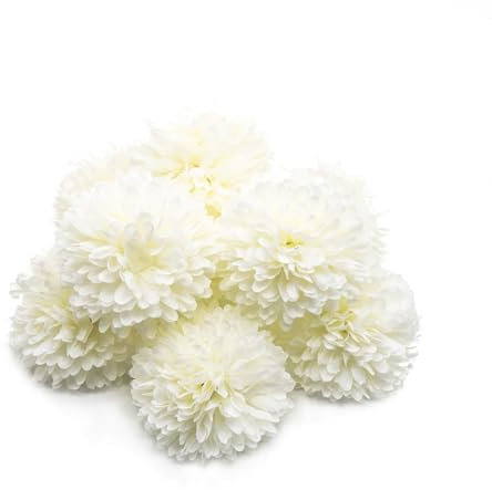 10 bolas de crisantemos artificiales blancas, flores artificiales sin tallo, bola de crisantemo artificial para el hogar, flores artificiales realistas para decoración de bodas y fiestas