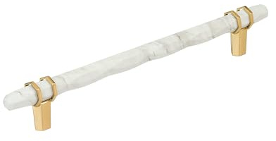 Amerock Carrione BP36663MWCZ Schrankgriff, Mitte zu Mitte, Marmor, Weiß/Champagnerbronze, 203 mm | 20,3 cm Abstand von Mitte zu Mitte und 25,4–1,1 cm Gesamtlänge, langlebige Zink-Schrankbeschläge
