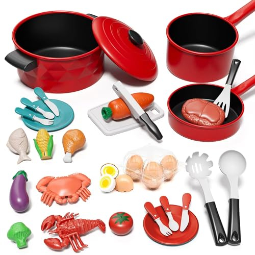 Lehoo Castle Kinderküche Zubehör, Spielküche Zubehör, Kinderküche Geschirr, Zubehör Kinderküche, Töpfe Kinderküche, Spielzeug ab 3 Jahre