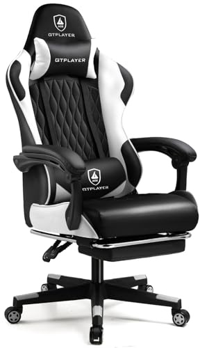 GTPLAYER Gaming Stuhl, Gamer Stuhl, Ergonomischer Bürostuhl mit mit Fußstütze verstellbare Lenden und Kopfkissen, Gaming Chair Gepolstert, Gaming Sessel 150 kg Belastbarkeit weiß