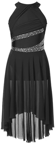 Vxuxlje Enfant Fille Robe Danse Classique Ballet à Strass Justaucorps Gymnastique sans Manches Robe Patinage Artistique Latine Dancewear 5-16 Ans Noir 11-12 ans
