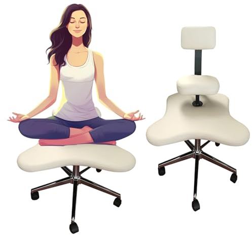 MIDUOLAI Ergonomischer Stuhl mit gekreuzten Beinen, mit Rückenstütze, Verstellbarer Kniestuhl, Stuhlhocker Meditieren, für Computerarbeiter und Yoga-Liebhaber,Beige