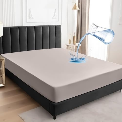 Wasserdichter Matratzenschoner für kleines Doppelbett (122 x 190 cm), Matratzenbezug für Bett, 30 cm tief, Spannbettlaken, Matratzenschoner mit Gummiband, Khaki