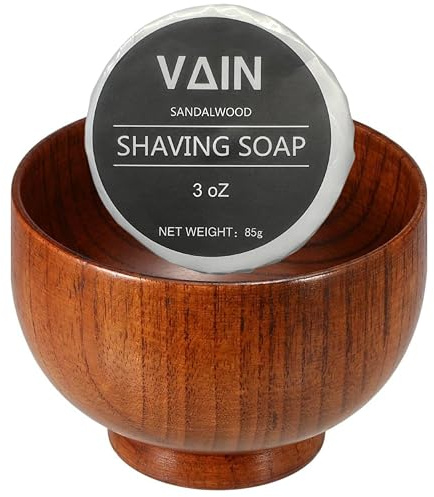 VAIN Ciotola da barba in legno con sapone naturale | Piatto da barba in legno infrangibile per rasatura umida da uomo | Tazza da barba tradizionale con sapone naturale per una schiuma ricca per la