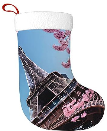 GFXEDSAH Ölgemälde Paris Eiffelturm-Druck, klassische Weihnachtsstrümpfe, Polyester, Weihnachtsstrümpfe für Familien und Weihnachtsdekorationen, Schwarz , Einheitsgröße
