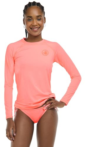 Body Glove Smoothies Sleek Solid Long-Sleeve Swim Top Rashguard for Women with UPF 50+ Coral