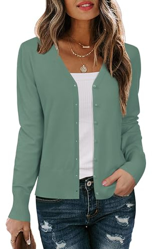 Arach&Cloz Strickjacke Damen V Ausschnitt Leichte Cardigan Langarm Solid Top Shrugs mit Knopf