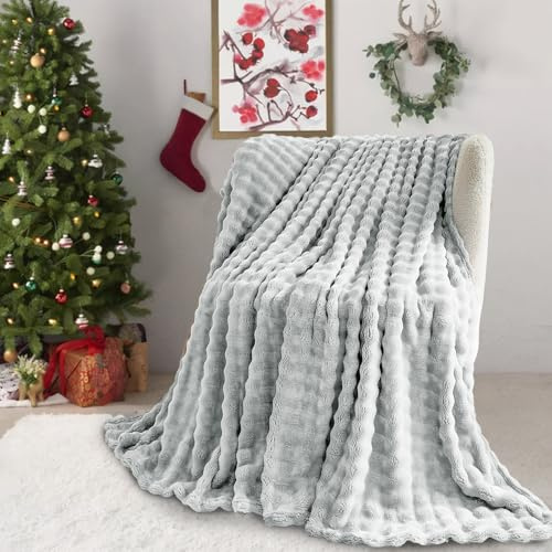 Kuscheldecke Milchsamt Blasen Decke Super Soft Wohndecke Dick 450 G/M² Flanell Decke Couchdecke Warme Überwurfdecke Sofadecke Vielseitig Blanket Für Bett Sofa Schlafzimmer Büro Grau 100 x 160cm