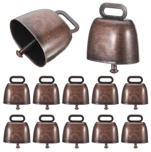 Happyyami Lot de 12 petites cloches en cuivre en osier pour bovins, chevaux, moutons, cloches de vache vintage pour la maison, Noël, décoration murale et de porte