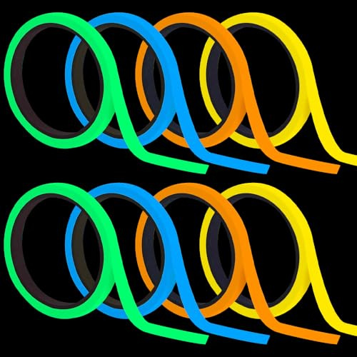 Fluoreszierendes Klebeband, 8 Stück Luminous Tape, 1cm * 3m Neon Tape, Leuchtendes Band Selbstklebend, Leuchtendes Klebeband Qualität Wasserdichte für Treppen Wände Ausfahrtsschilder und Deko