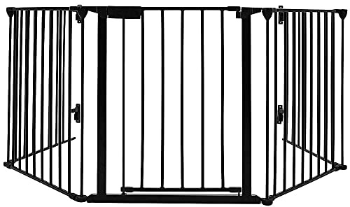 Barrera de seguridad infantil 310 cm, plegable estable barrera de protección chimenea, barrera de seguridad, barrera de escalera/separación de habitaciones/5 elementos (negro, 310 x 2,5 x 75 cm)